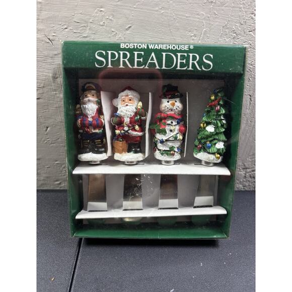 4 Boston Warehouse Christmas Spreaders Cheese Knives Soldier Snowman Santa Tree - Picture 1 of 4